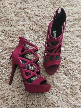 Guess Burgundy Strappy Platform High Heels
